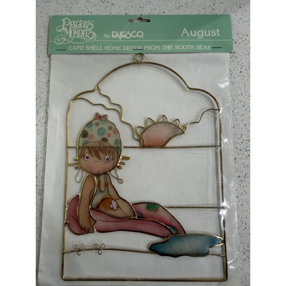 Vintage 1989 Precious Moment August Mermaid Capiz Shell Suncatcher Enesco 810266
